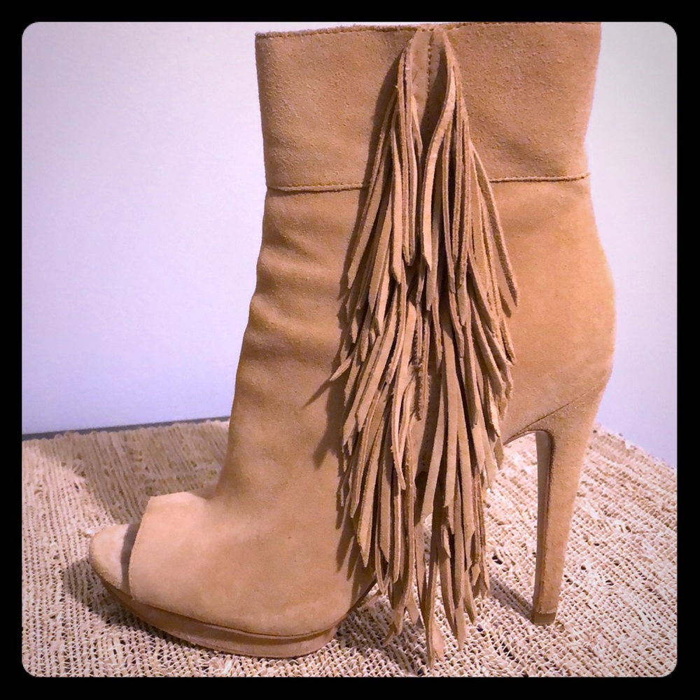 BCBG Open Toe Booties w/Fringe